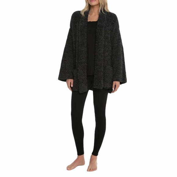 Barefoot Dreams CozyChic Luxe Laguna Carbon Black Open Front Cardigan Size L/XL - Picture 2 of 3